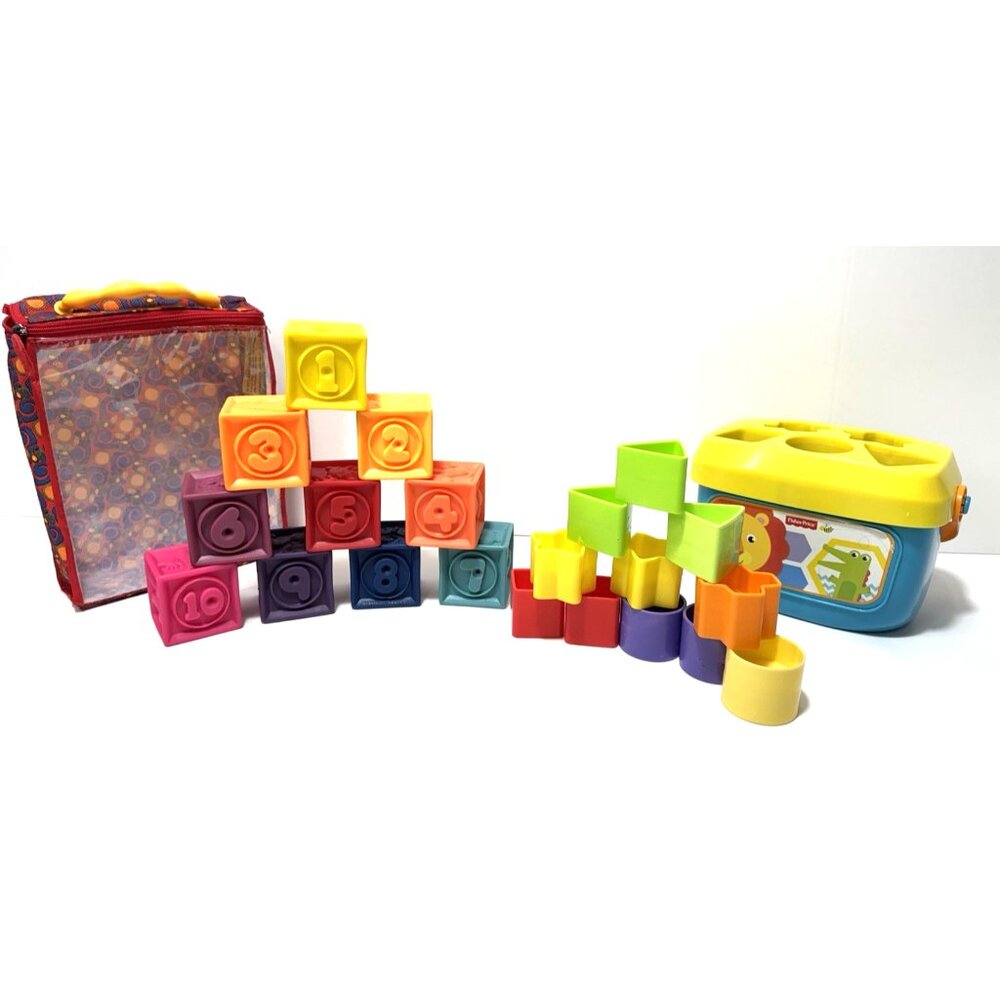 Fisher Price Stacking Sorting Toy &  B Toys Soft Blocks Numbers Shapes Baby Toys